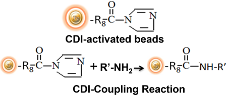 CDI-activated magnetic resin coupling