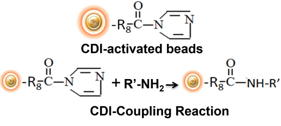 CDI-activated magnetic resin coupling